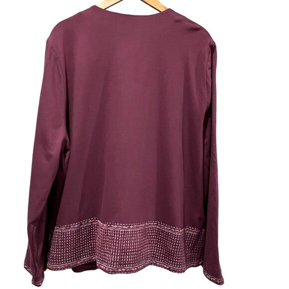 Soft Surroundings Playa Embroidered Open Front Boxy Cardigan, Purple, 2X - Picture 3 of 11